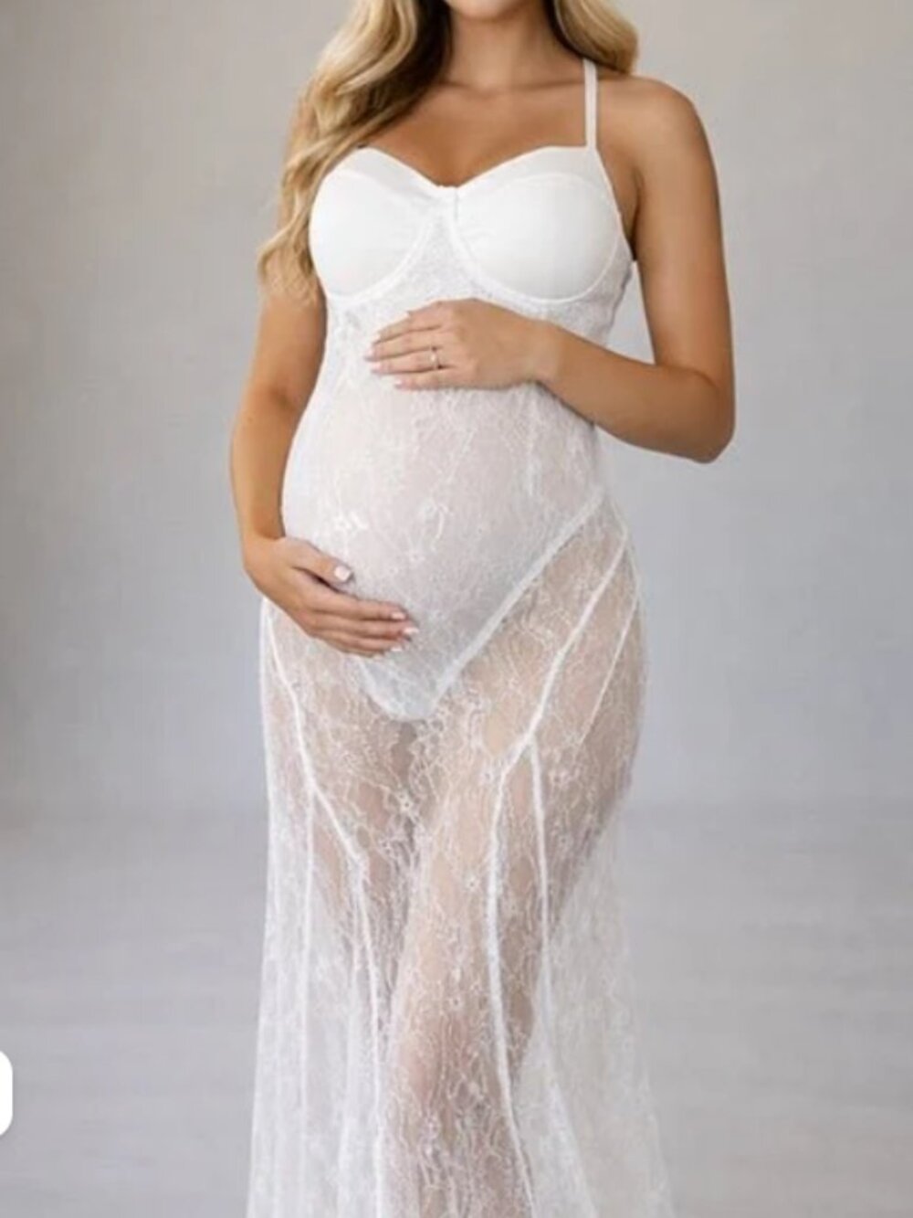 Momyknows Lace Bodice Cami Big Swing Sheer Maternity Maxi Dress
